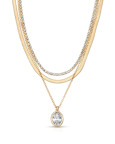 Ettika Cubic Zirconia Layered Pendant Necklace, 14-17.5