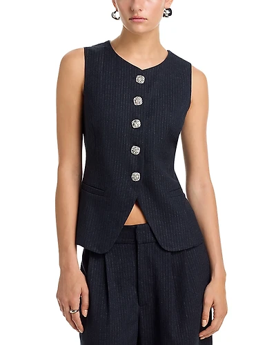 Aqua Pinstripe Rhinestone Button Vest - Exclusive