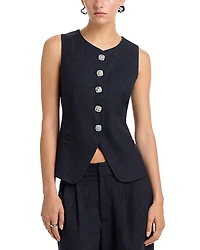 Aqua Pinstripe Rhinestone Button Vest - Exclusive