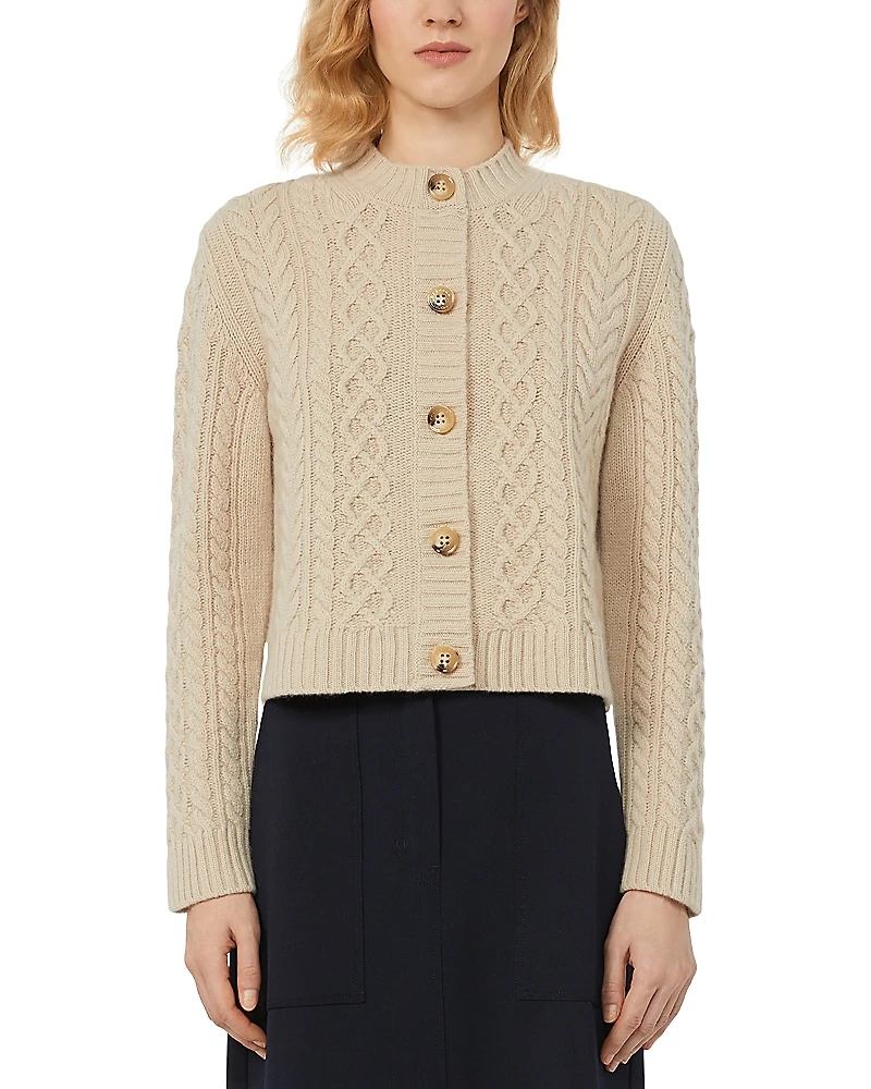 Weekend Max Mara Abito Wool Crewneck Cable Knit Cardigan
