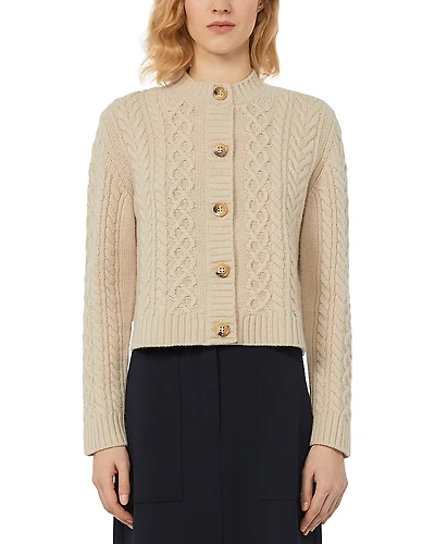 Weekend Max Mara Abito Wool Crewneck Cable Knit Cardigan