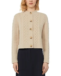 Weekend Max Mara Abito Wool Crewneck Cable Knit Cardigan