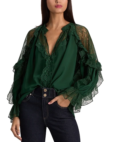 Alice and Olivia Aleena Lace Inset Blouse