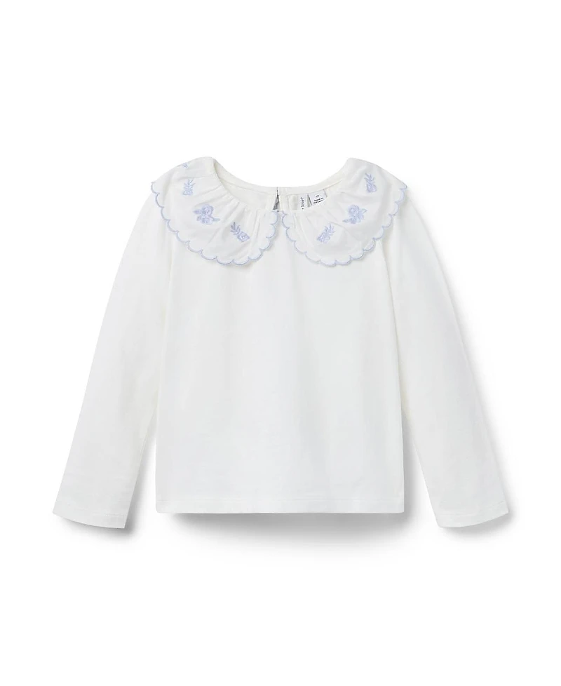 Janie and Jack Girls' Embroidered Collar Top - Little Kid, Big Kid