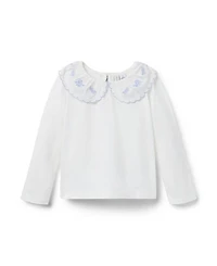 Janie and Jack Girls' Embroidered Collar Top - Little Kid, Big Kid