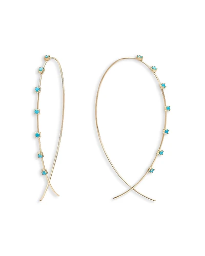 Lana Jewelry 14K Yellow Gold Turquoise Upside Down Hoop Threader Earrings