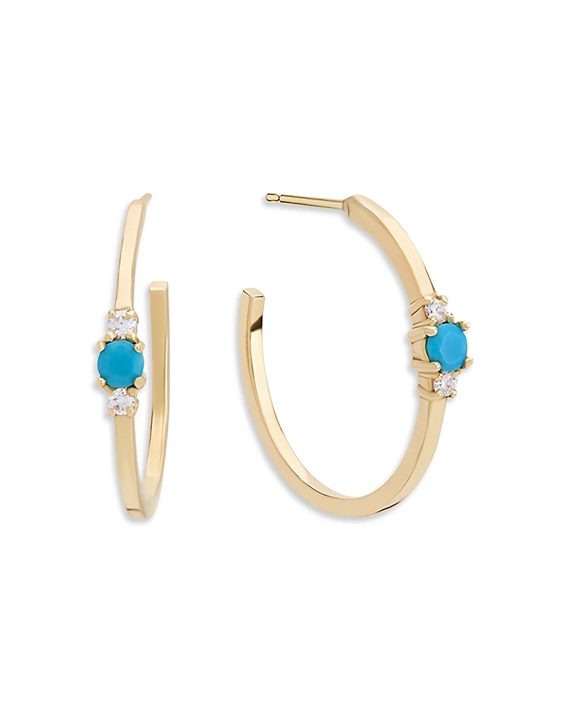 Lana Jewelry 14K Yellow Gold Turquoise & Diamond Small Hoop Earrings