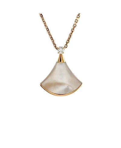 Pre-Owned Bvlgari Small Divas' Dream Pendant Necklace 18K Rose Gold with Mother of Pearl and Diamond, 15.75 - 17"