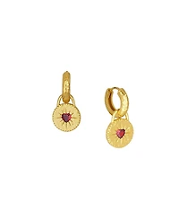 Ottoman Hands Garnet Heart Huggie Earrings