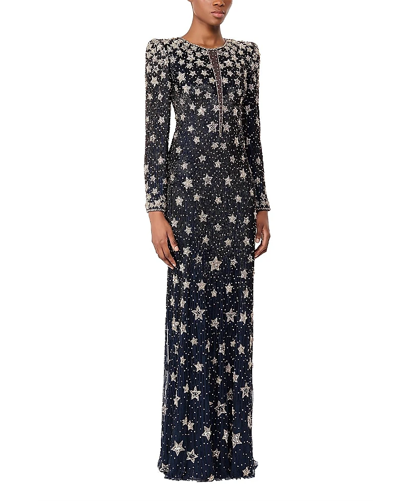 Jenny Packham Madrigal Star-embellished Long-sleeve Maxi Dress