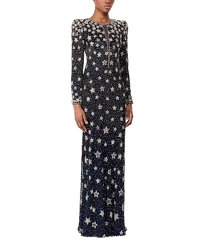 Jenny Packham Madrigal Star-embellished Long-sleeve Maxi Dress
