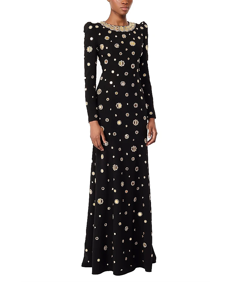 Jenny Packham Frency Mirror-embellished Puff-shoulder Maxi Dress