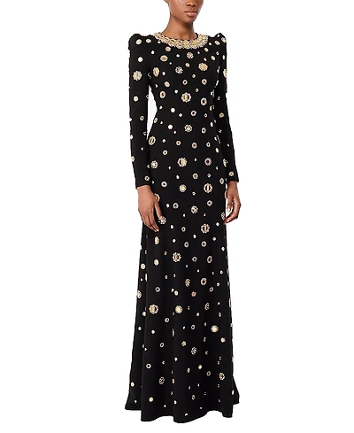 Jenny Packham Frency Mirror-embellished Puff-shoulder Maxi Dress