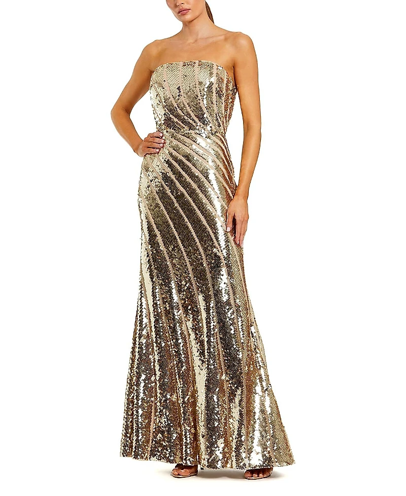 Mac Duggal Sequin Mesh Strapless Trumpet Gown
