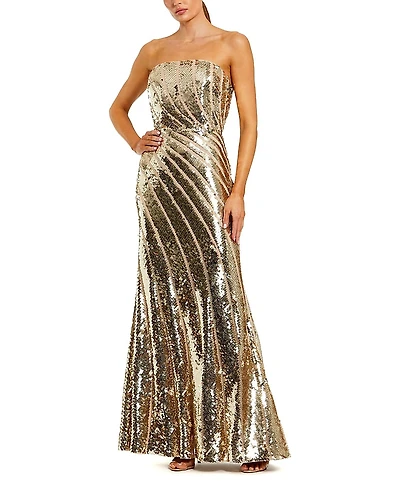 Mac Duggal Sequin Mesh Strapless Trumpet Gown