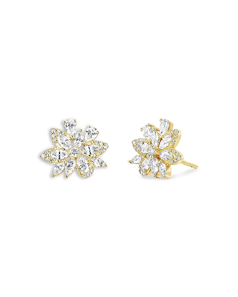 Ef Collection 14K Yellow Gold Ef Collection Diamond Flower Cluster Stud Earrings