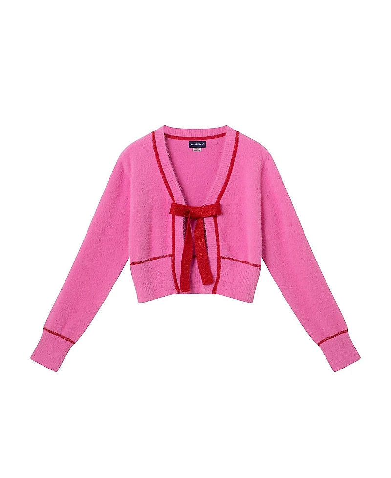 Andy & Evan Girls' Eyelash Cardigan Sweater with Satin Bow - Big Kid