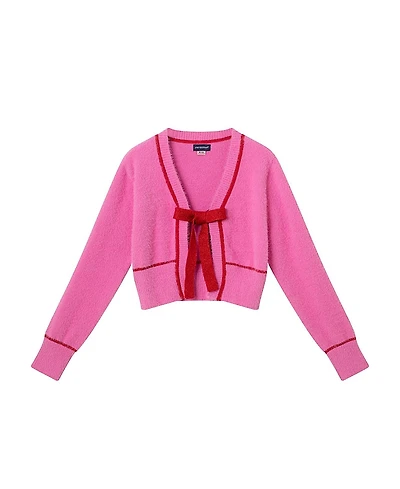 Andy & Evan Girls' Eyelash Cardigan Sweater with Satin Bow - Big Kid