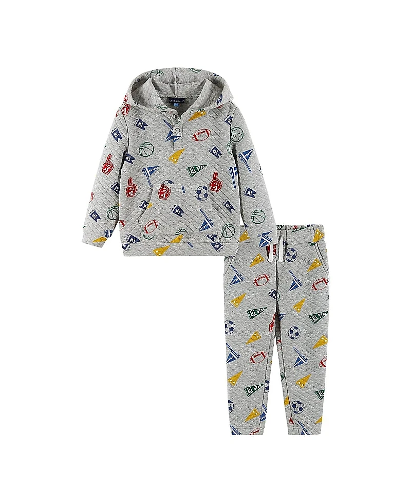 Andy & Evan Boys' Varsity Print Hooded Sweatshirt and Pant Lounge Set - Little Kid, Big Kid