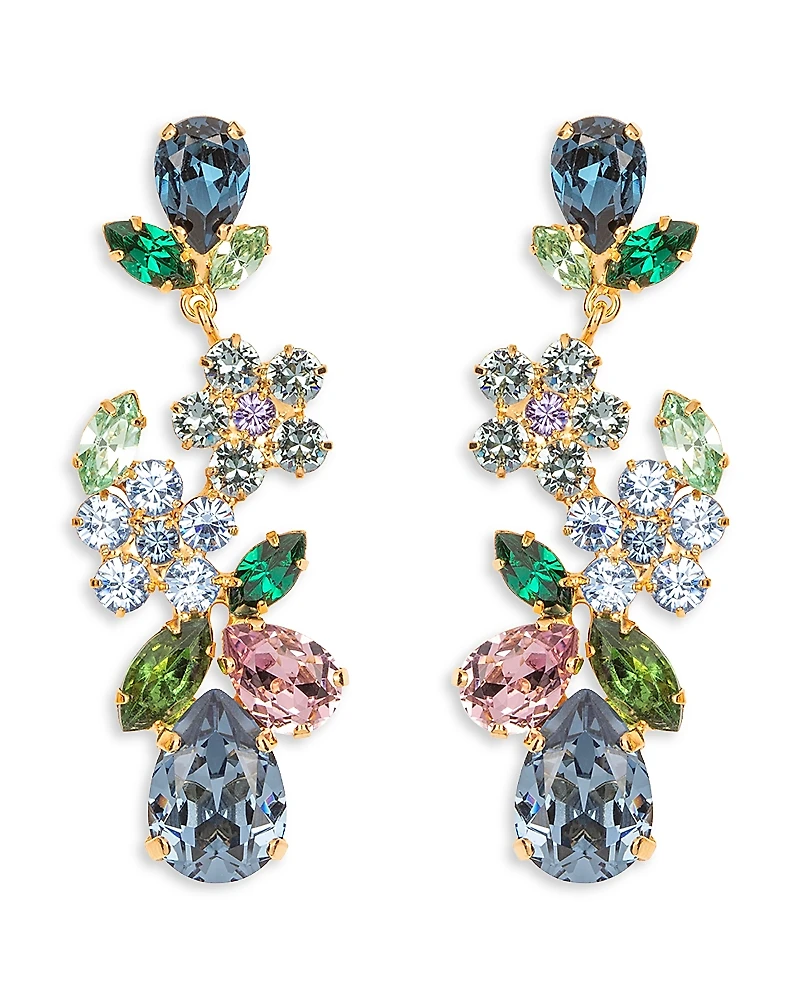 Jennifer Behr Martella Mixed Crystal Flower Linear Drop Earrings