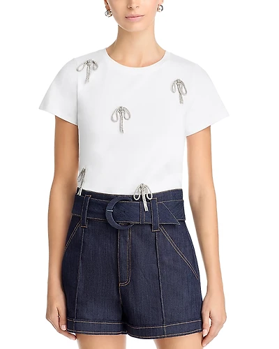 Cinq a Sept Rhinestone Bow Embellished Top