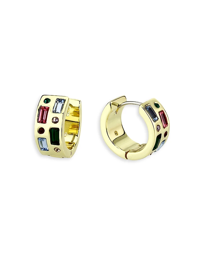 Aqua Scattered Stone Huggie Hoop Earrings - Exclusive