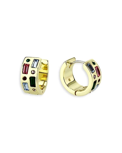 Aqua Scattered Stone Huggie Hoop Earrings - Exclusive