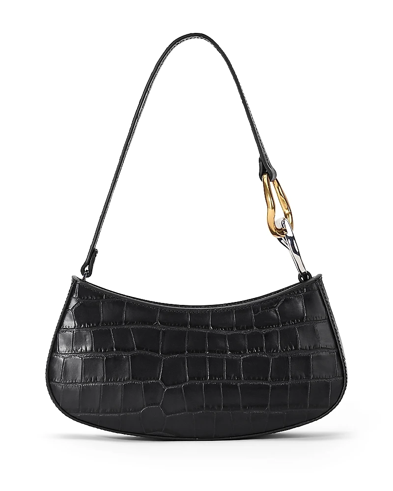 Staud Ollie Croco Embossed Leather Shoulder Bag