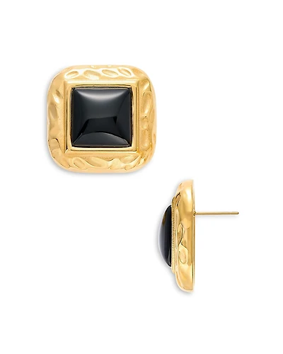 Aqua Square Stone Framed Stud Earrings - Exclusive