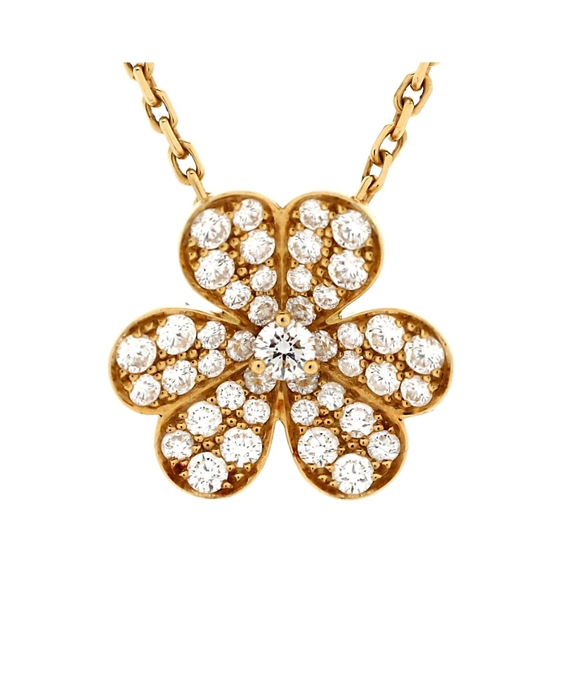 Pre-Owned Van Cleef & Arpels Small Frivole Pendant Necklace 18K Gold with Pave Diamonds, 14.75 - 16.5