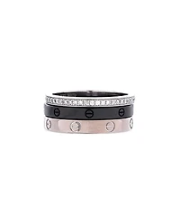 Pre-Owned Cartier Love Band 3 Ring Set 18K White Gold, Diamonds, and Ceramic