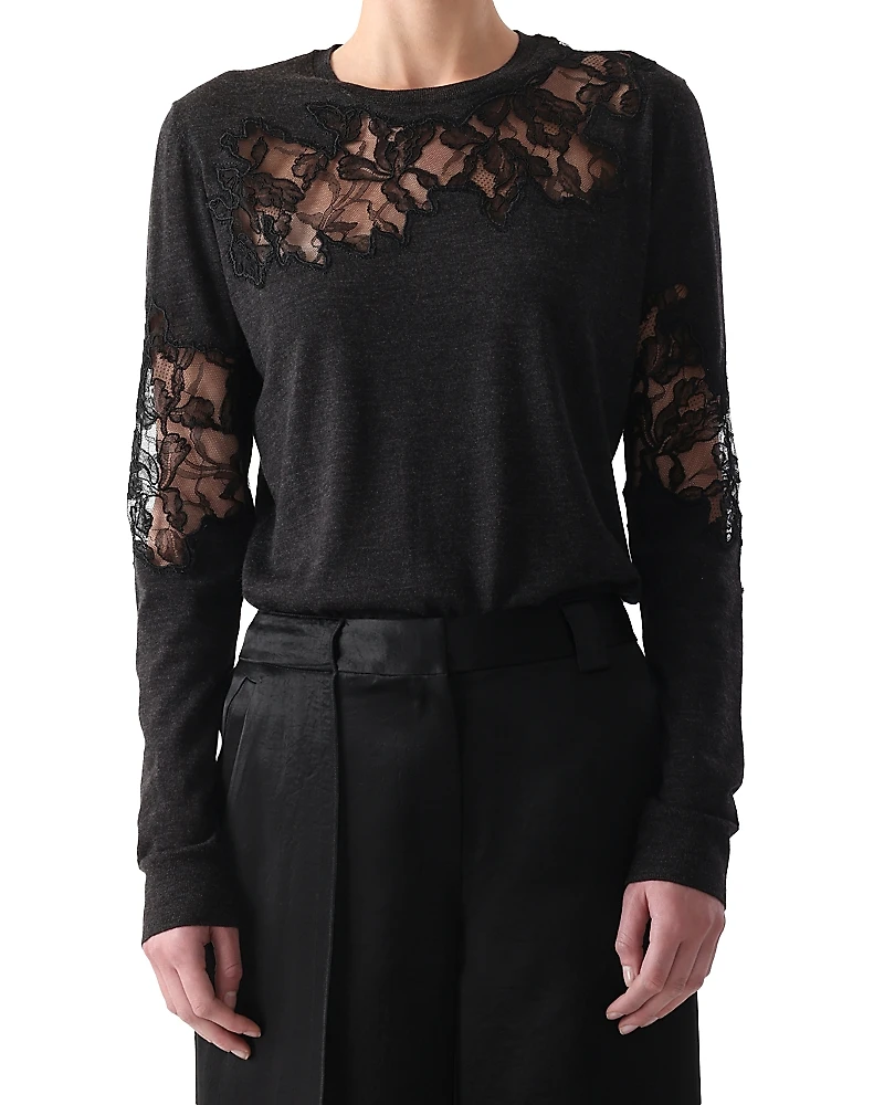 Jason Wu Collection Merino Wool Lace Crewneck Sweater