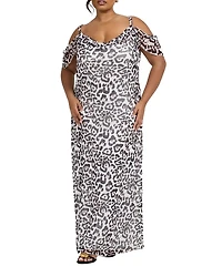 Fashion-szn Curve Off The Shoulder Leopard Maxi Dress