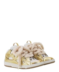 Lanvin Men's Curb Metallic Leather Sneakers With Mesh Laces
