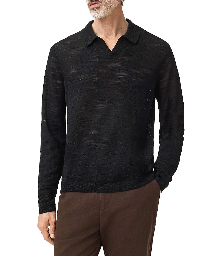 John Varvatos Luciano Slub Open Collar Polo Sweater