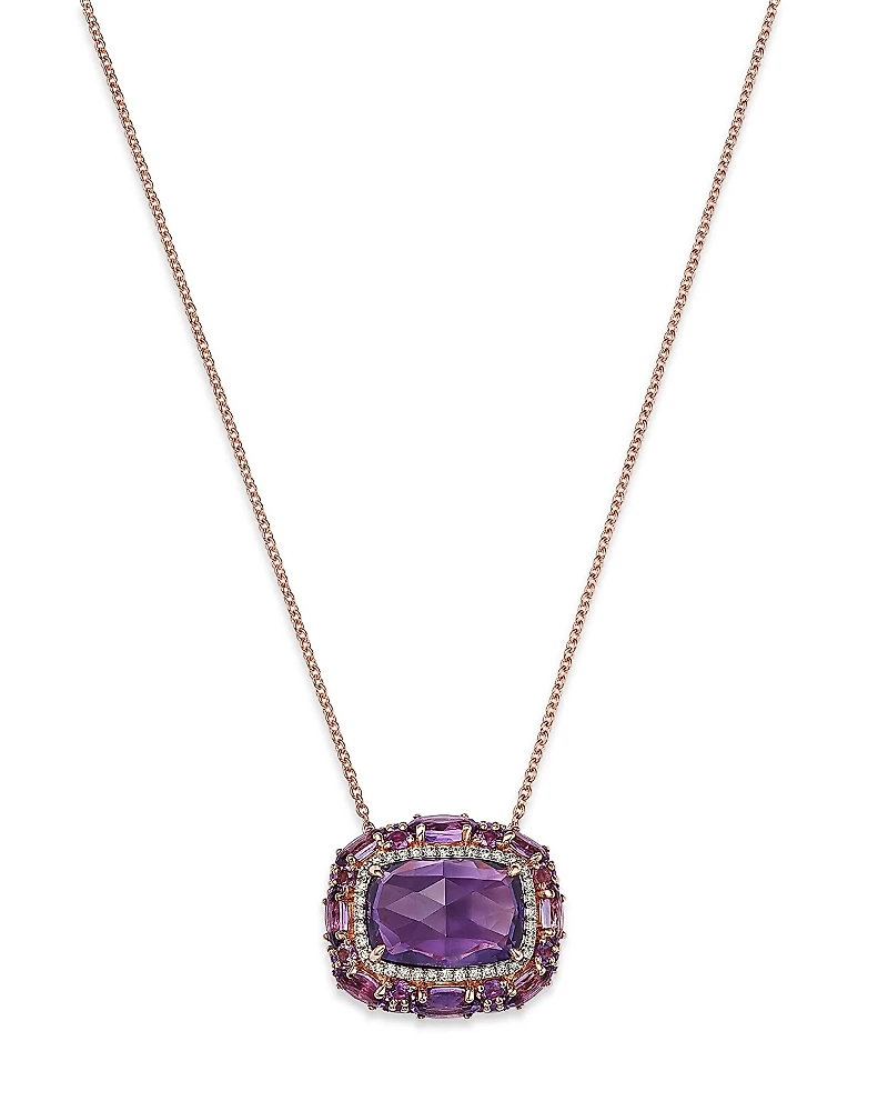 Bloomingdale's Fine Collection Amethyst & Diamond Halo Pendant Necklace