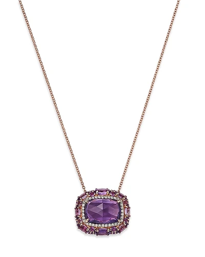 Bloomingdale's Fine Collection Amethyst & Diamond Halo Pendant Necklace
