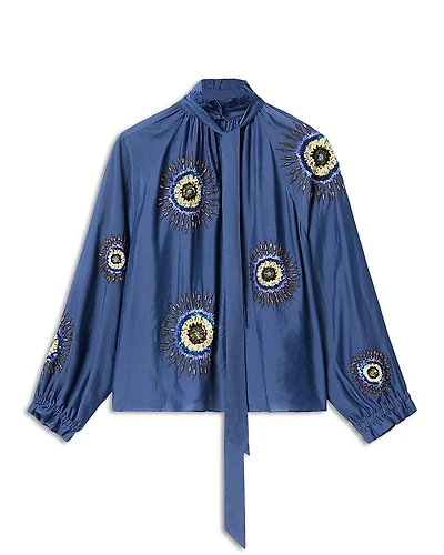 La DoubleJ Cerere Silk Embroidered Blouse