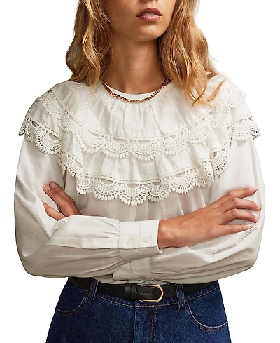 Ro & Zo Crochet Double Frill Blouse