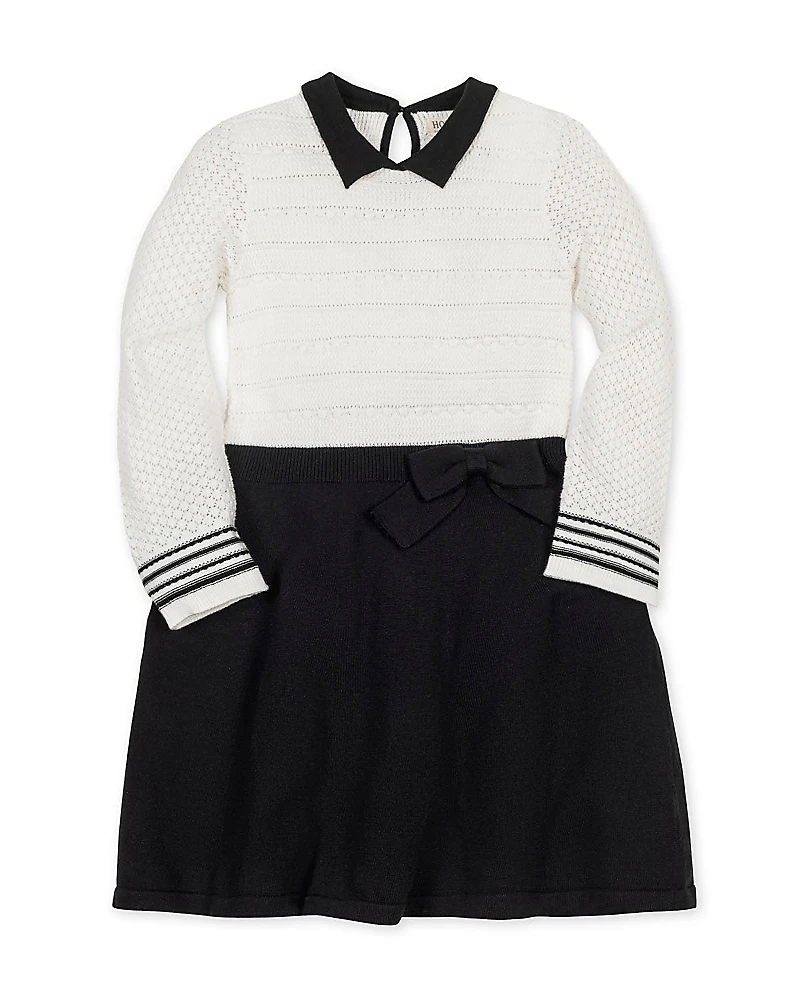 Hope & Henry Girls' Organic Peter Pan Collar Sweater Dress with Bow - Little Kid, Big Kid
