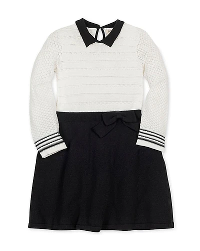 Hope & Henry Girls' Organic Peter Pan Collar Sweater Dress with Bow - Little Kid, Big Kid