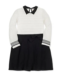 Hope & Henry Girls' Organic Peter Pan Collar Sweater Dress with Bow - Little Kid, Big Kid