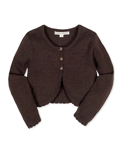 Hope & Henry Girls' Organic Cropped Scallop Edge Sweater Cardigan - Little Kid, Big Kid