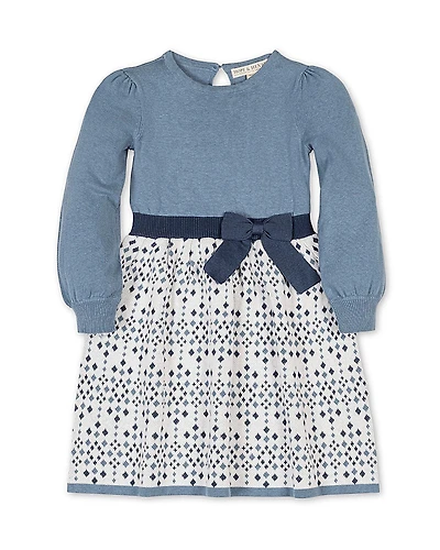 Hope & Henry Girls' Organic Long Sleeve Skater Sweater Dress with Bow - Little Kid, Big Kid