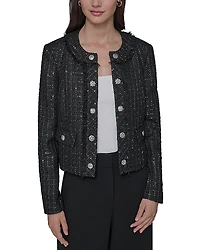 Karl Lagerfeld Paris Cropped Collarless Tweed Jacket