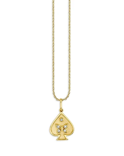 Sydney Evan 14K Yellow Gold Diamond Ace of Spades Charm Necklace, 16