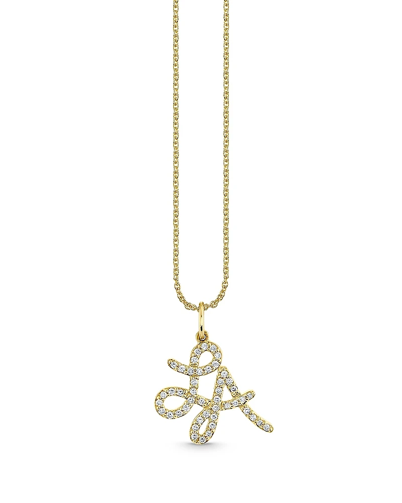 Sydney Evan 14K Yellow Gold Diamond La Script Charm Necklace, 16