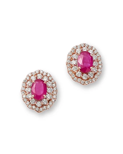 Bloomingdale's Fine Collection Ruby & Diamond Halo Stud Earrings