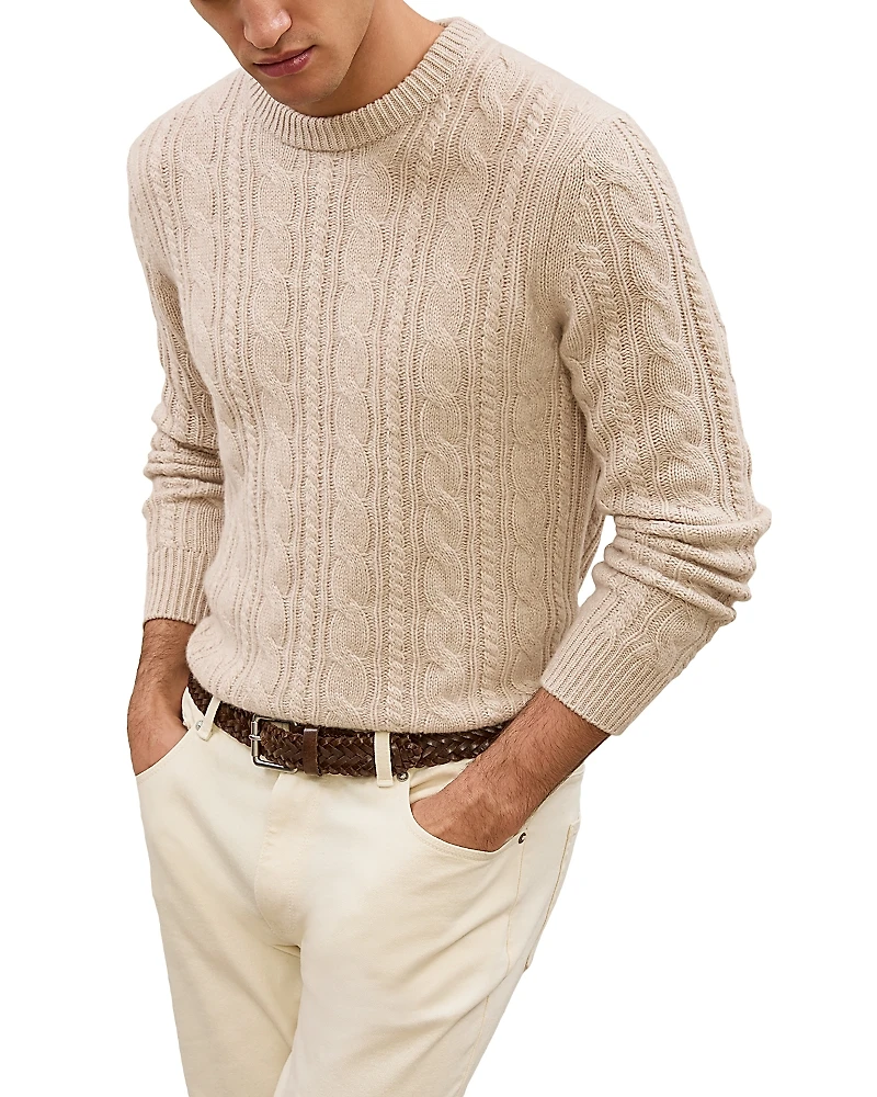 Reiss Saunders Long Sleeved Crewneck Cable Cashmere Blend Sweater