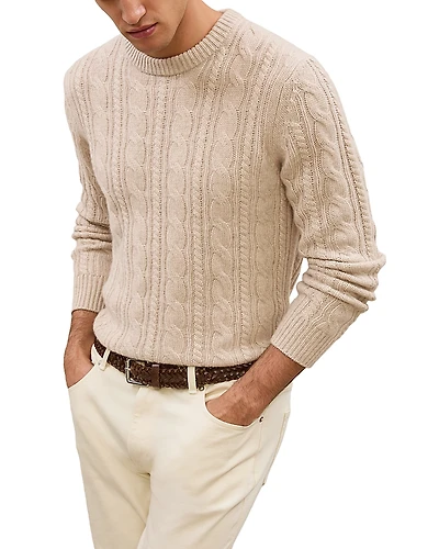 Reiss Saunders Long Sleeved Crewneck Cable Cashmere Blend Sweater